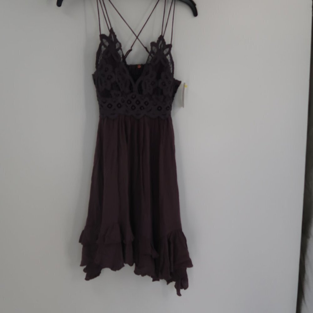 Free People Eggplant Purple Crisscross back Crochet top Dress Size Small - Picture 4 of 9